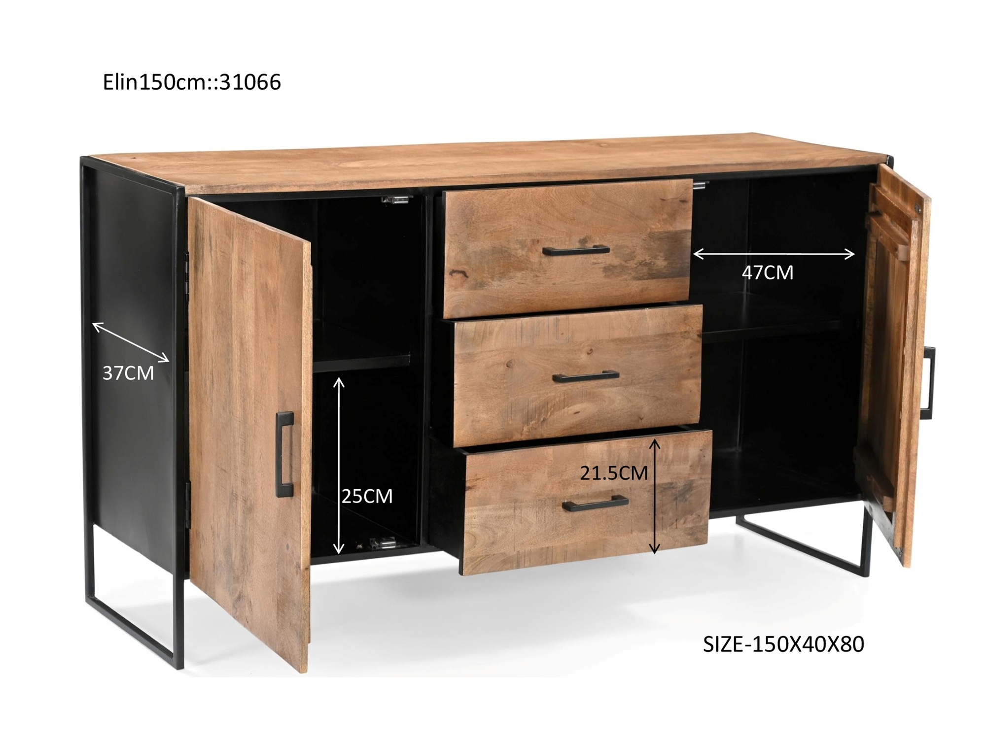 Livingfurn - Dressoir - Elin 150cm - Bruin, Zwart