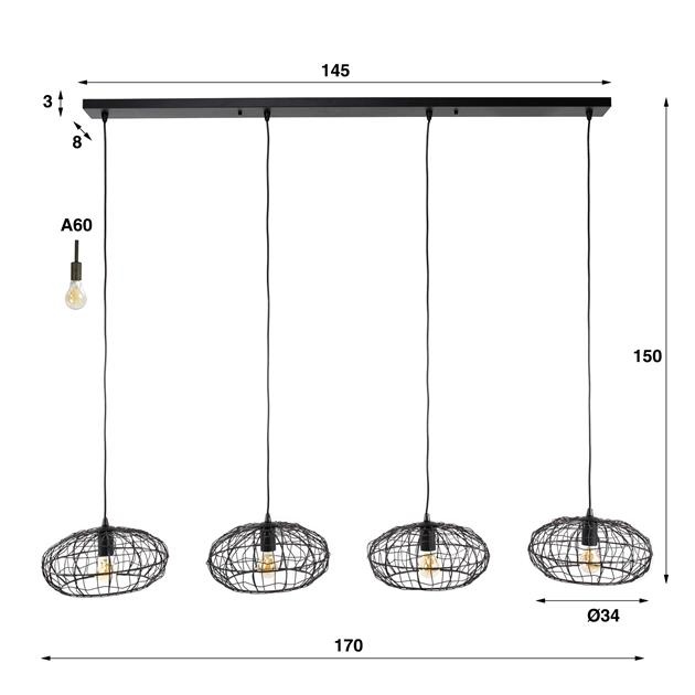 Hoyz - Hanglamp 4L Connect XL - Zwart bruin