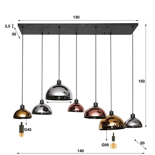 Hoyz - Hanglamp 4+3 Disk - Glass Tricolore - Artic zwart