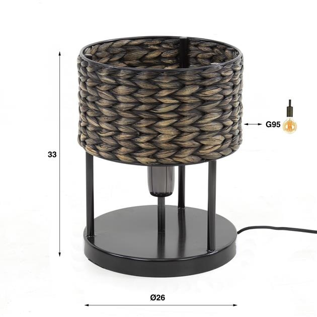 Hoyz Collection - Tafellamp 1L Tower Waterhyacint - Zwart Nikkel