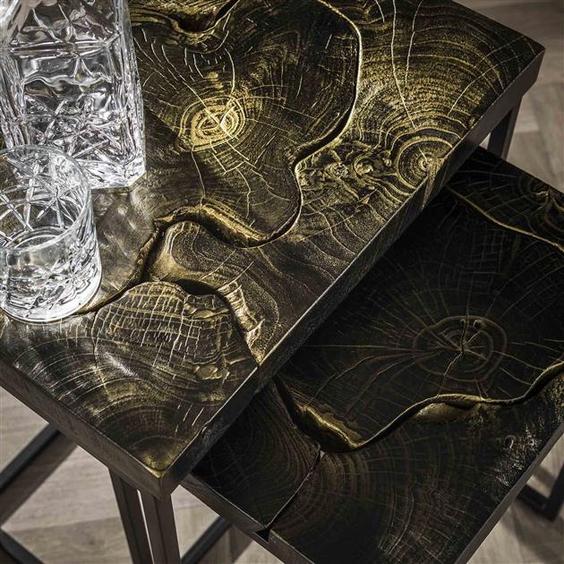 Hoyz Collection - Bijzettafelset Set van 2 - Rechthoekig Black And Gold - Massief Gerecycled Teakhout