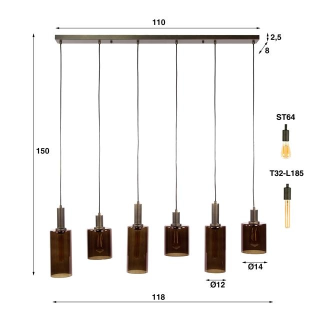 Hoyz Collection - Hanglamp Sepiora 6-lichts - Sienna Brown