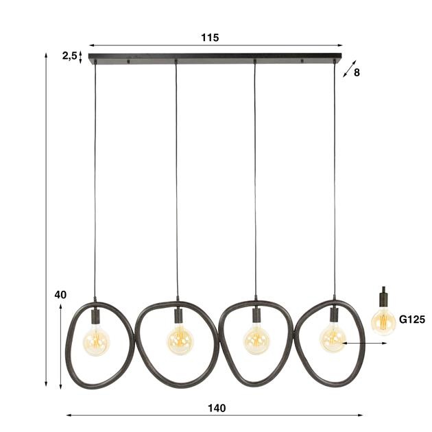 Hoyz Collection - Hanglamp Pebble 4 Lichts - Artic Zwart