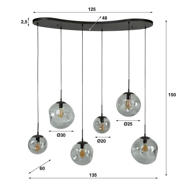 Hoyz Collection - Hanglamp Stellar Black 6-lichts - Artic Zwart