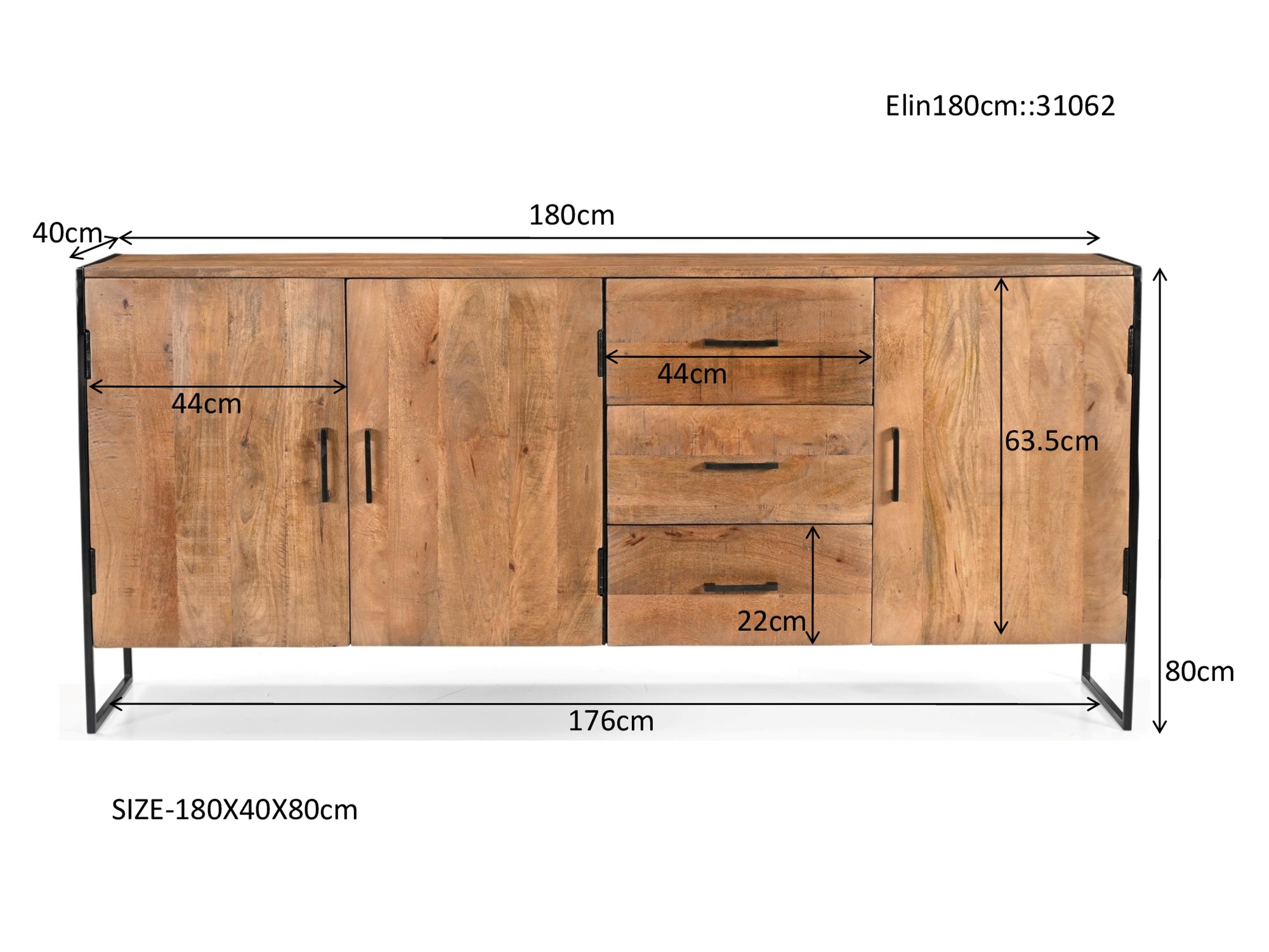 Livingfurn - Dressoir - Elin 180cm - Bruin, Zwart