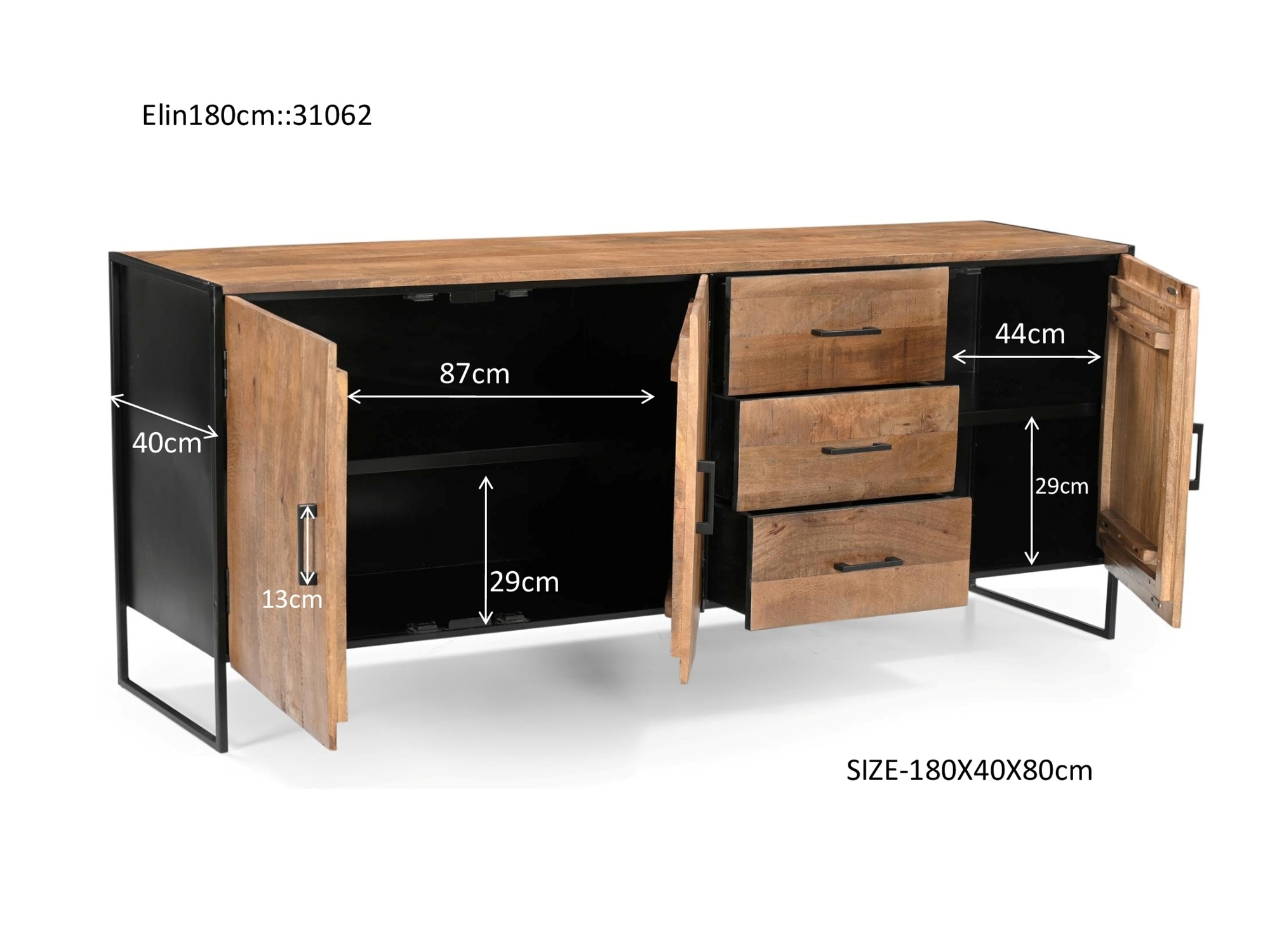 Livingfurn - Dressoir - Elin 180cm - Bruin, Zwart