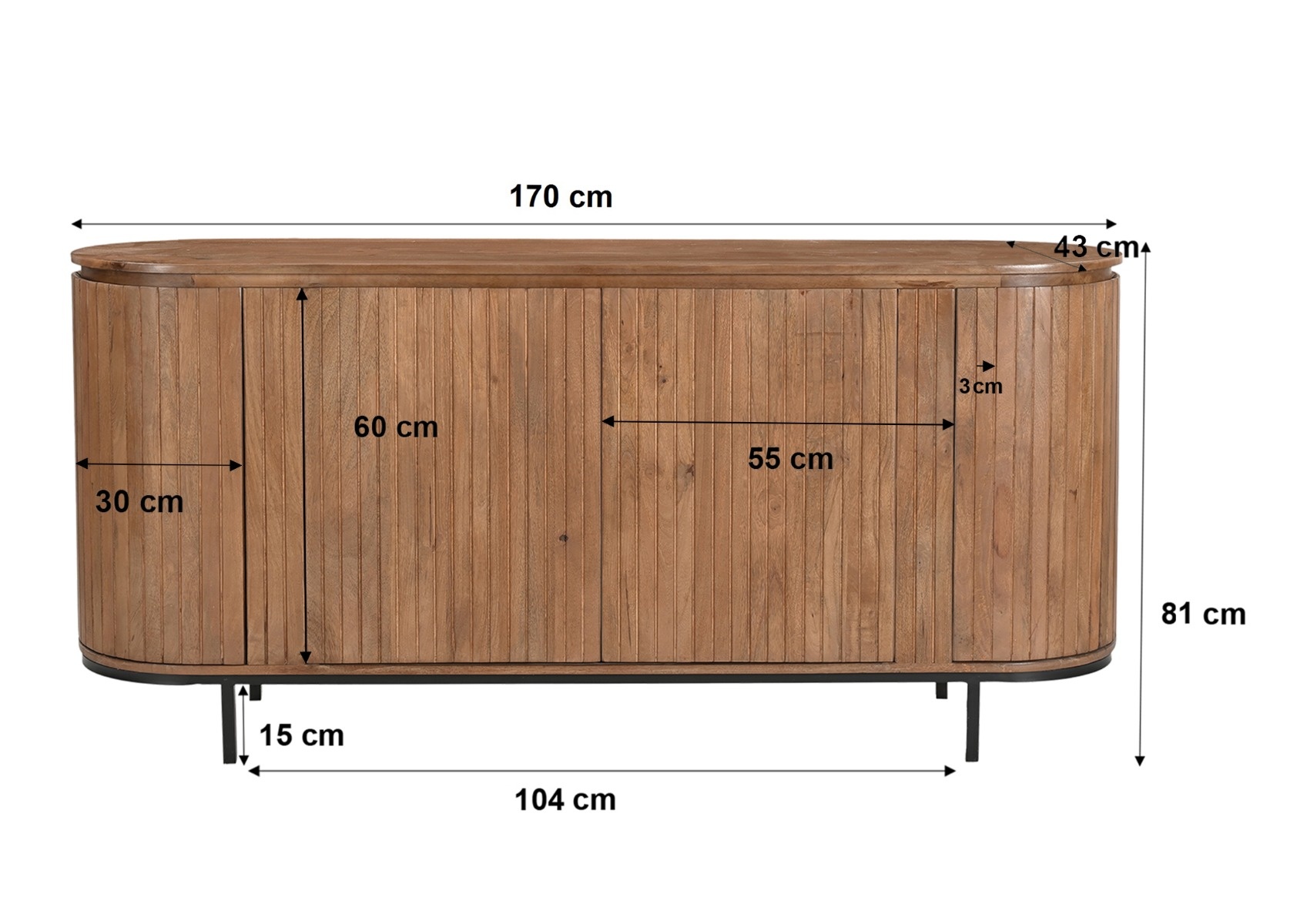 Livingfurn - Dressoir Noor Natural 170cm - Mangohout / Gecoat Staal