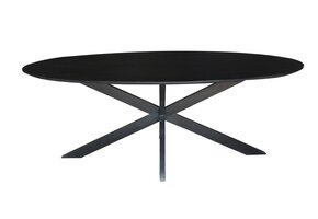 Livingfurn - Zwarte Eetkamertafel Oslo Oval - Spider Tafelpoot - van Acasia Hout en Gecoat Staal - 210 cm