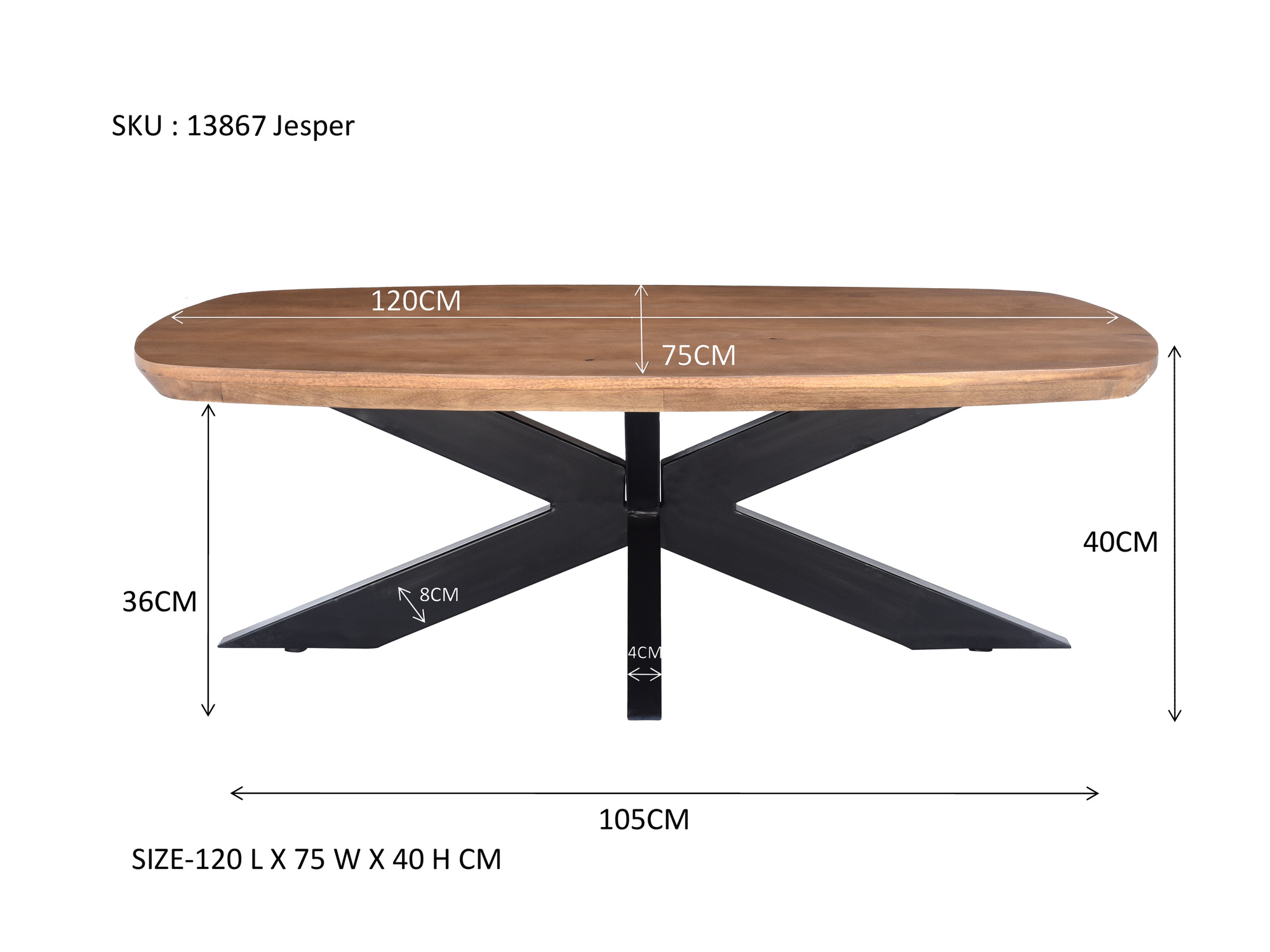 Livingfurn - Salontafel Jesper 120cm - Mangohout / Gecoat Staal