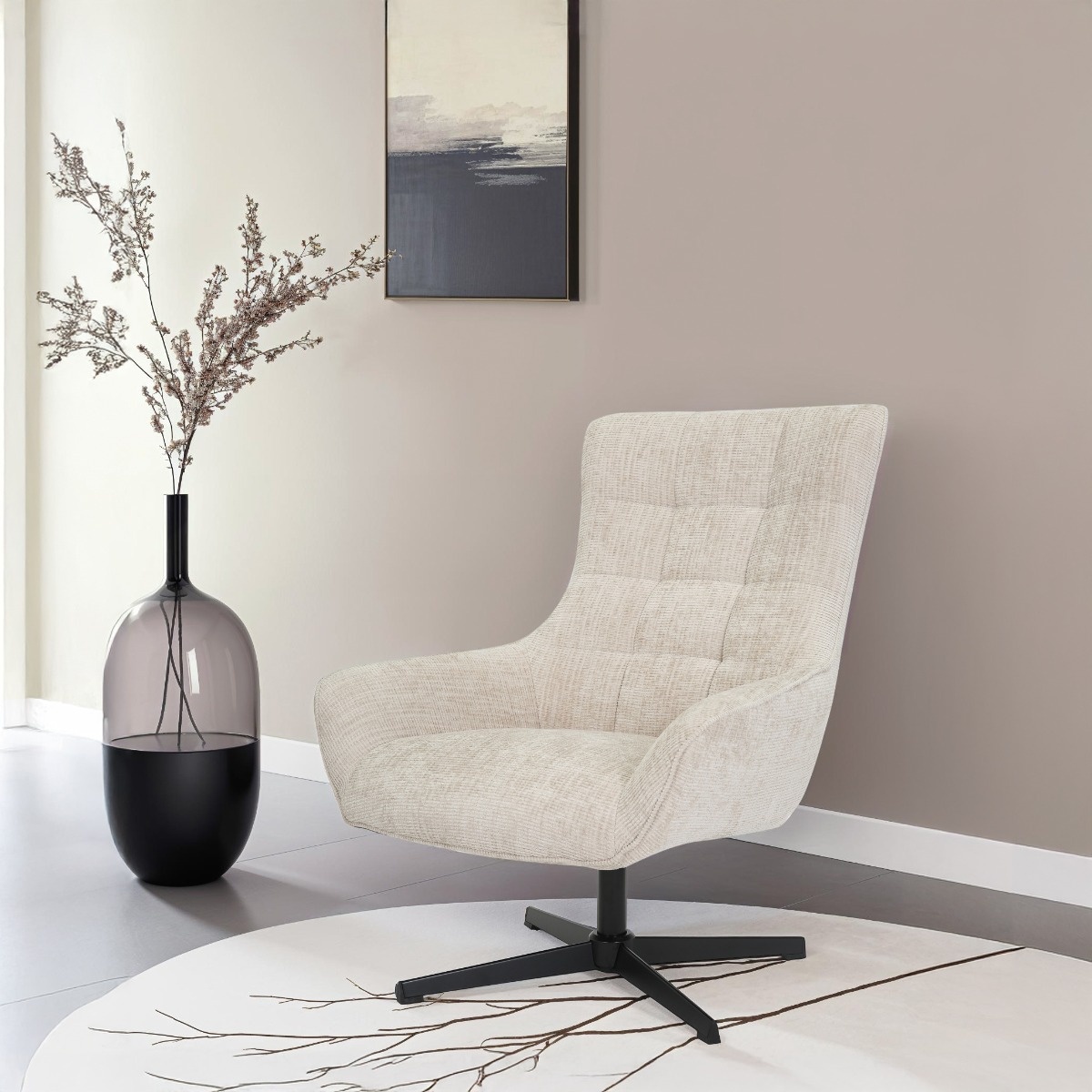 Livingfurn - Fauteuils Naomi Toffee - Beige - Stof