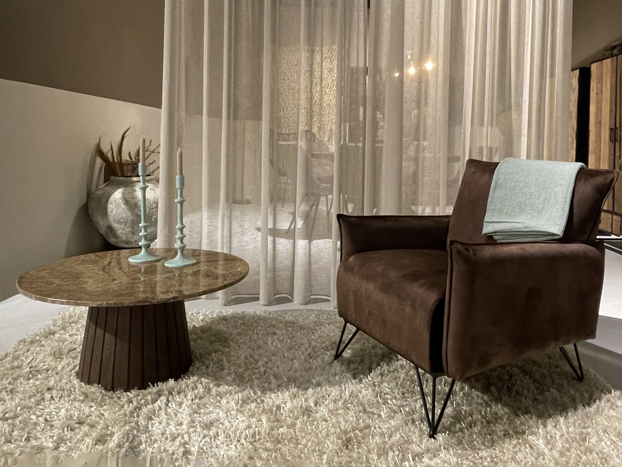 Livingfurn - Salontafel Emperador 80cm - Marmer / Hout