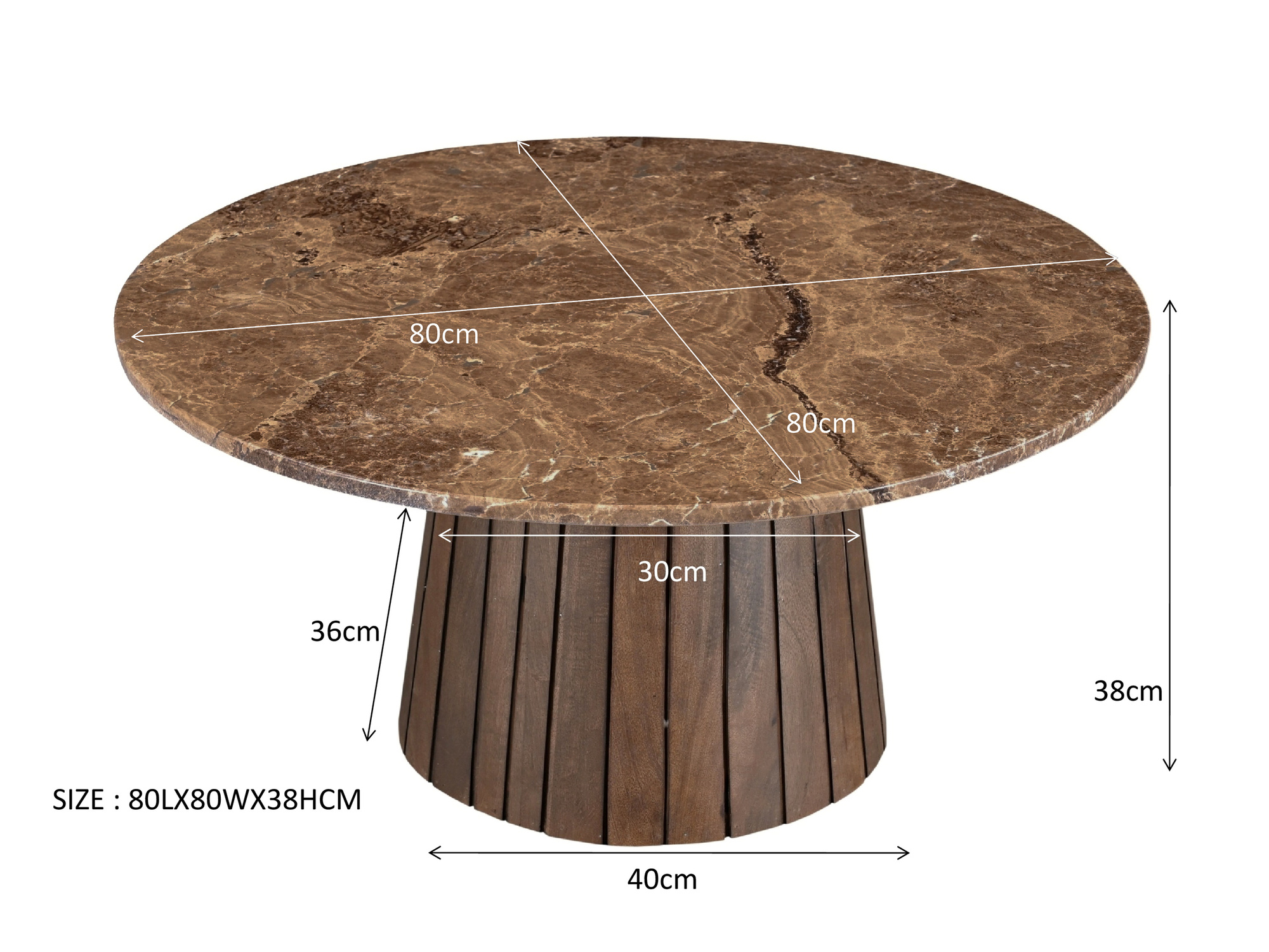 Livingfurn - Salontafel Emperador 80cm - Marmer / Hout