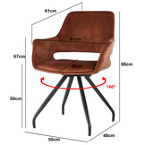 Livingfurn - Eetkamerstoel Capp Rust Velvet - Stof - 61x61x83,5 - 2 stuks