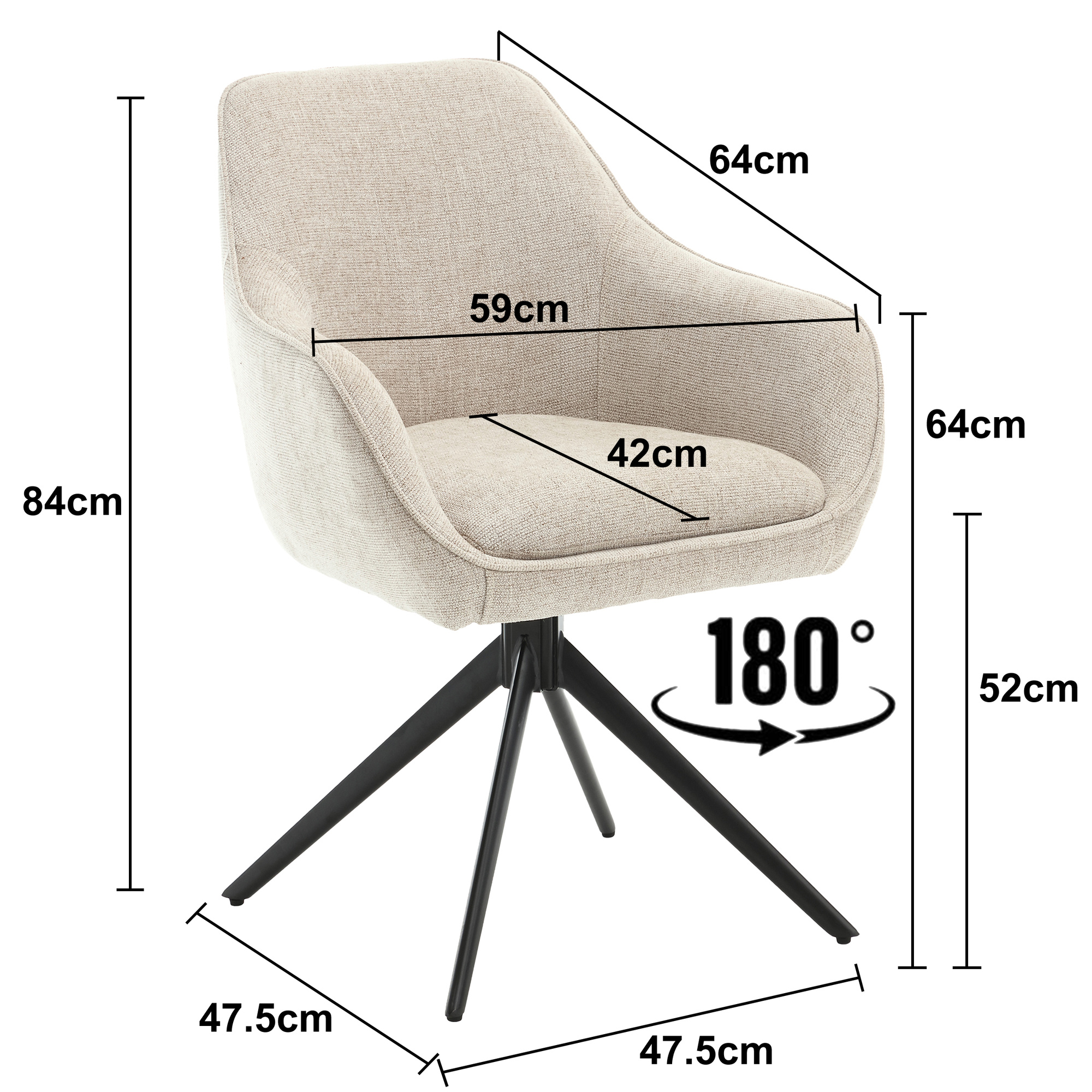 Livingfurn - Eetkamerstoel Thomas Toffee - Beige - Stof - Set van 2