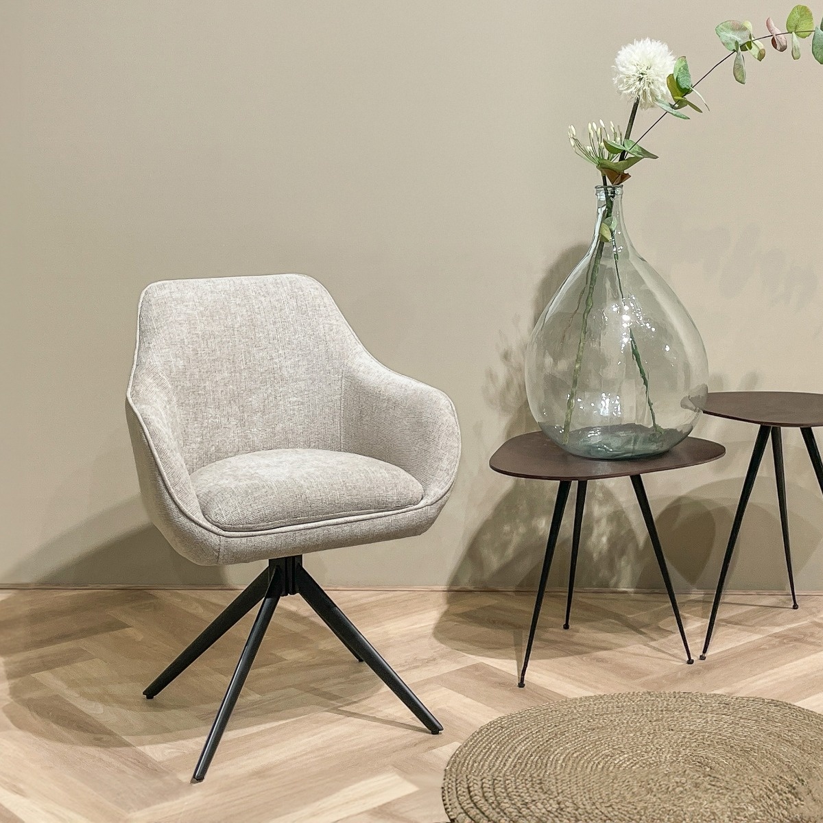 Livingfurn - Eetkamerstoel Thomas Toffee - Beige - Stof - Set van 2