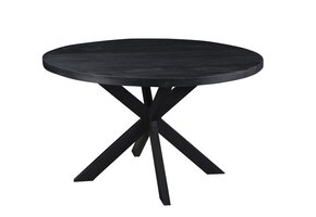 Livingfurn - Eetkamertafel Kala Rond Black - Mangohout - 150 cm - Zwart