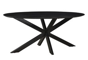 Livingfurn - Moderne Eetkamertafel Oslo Oval Zwart - Spider Tafelpoot - van Acasia Hout en Gecoat Staal - 180 cm - Zwarte Eettafel
