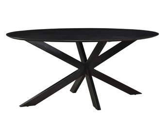 Livingfurn - Moderne Eetkamertafel Oslo Oval Zwart - Spider Tafelpoot - van Acasia Hout en Gecoat Staal - 180 cm - Zwarte Eettafel