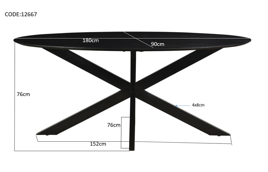 Livingfurn - Eetkamertafel Oslo Ovaal Zwart - Acasia Hout - 180 cm - Zwart