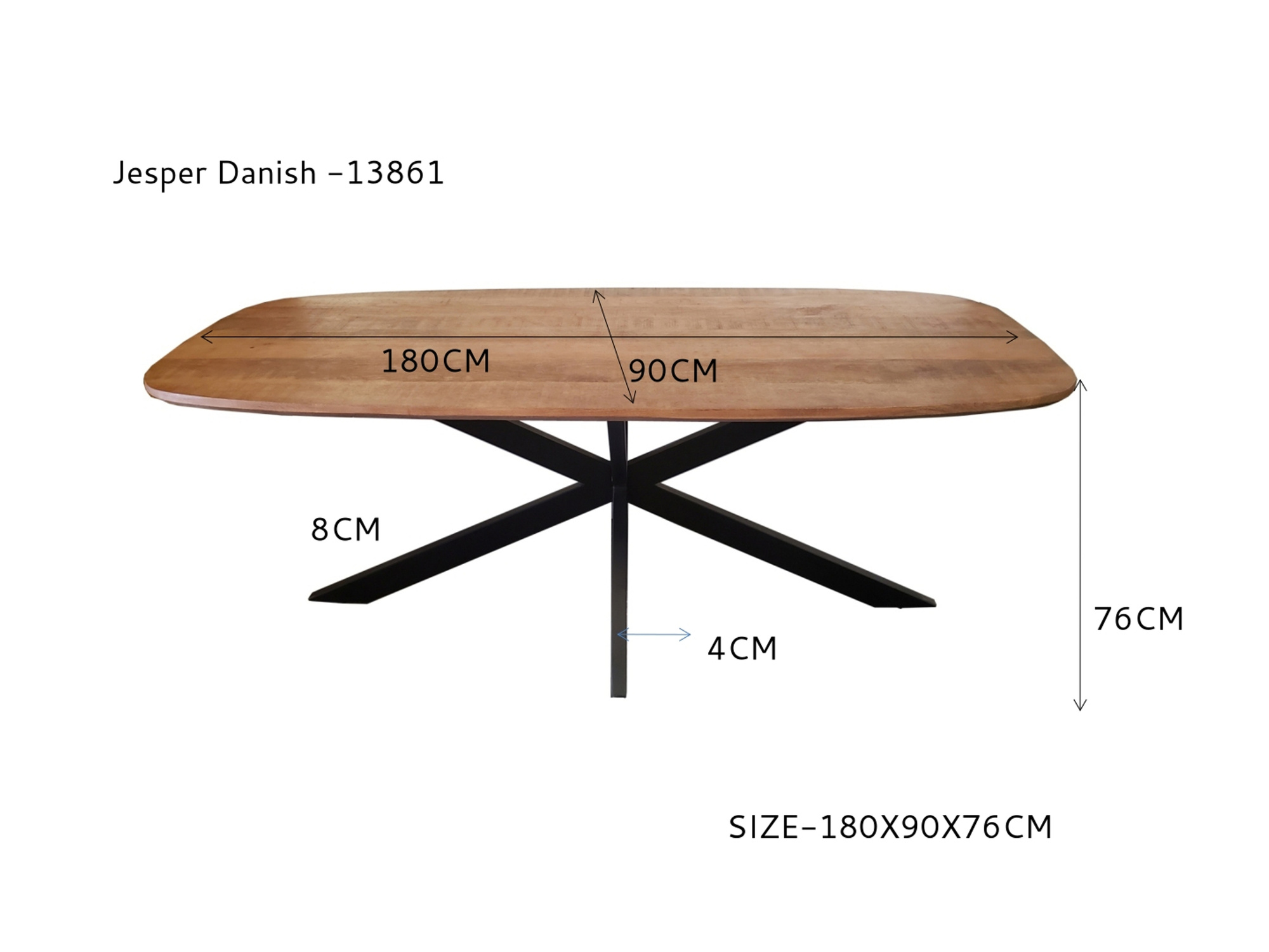 Livingfurn - Eetkamertafel Jesper Danish Oval 180cm - Mangohout / Gecoat Staal