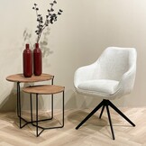 Livingfurn - Eetkamerstoel Thomas Sand - Wit - Stof - Set van 2