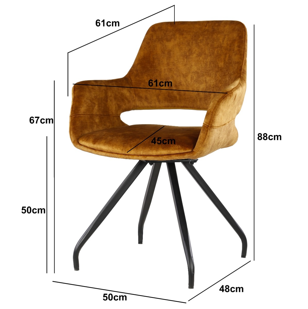 Livingfurn - Eetkamerstoel Capp Oker - Stof - 61x61x83,5 - 2 stuks