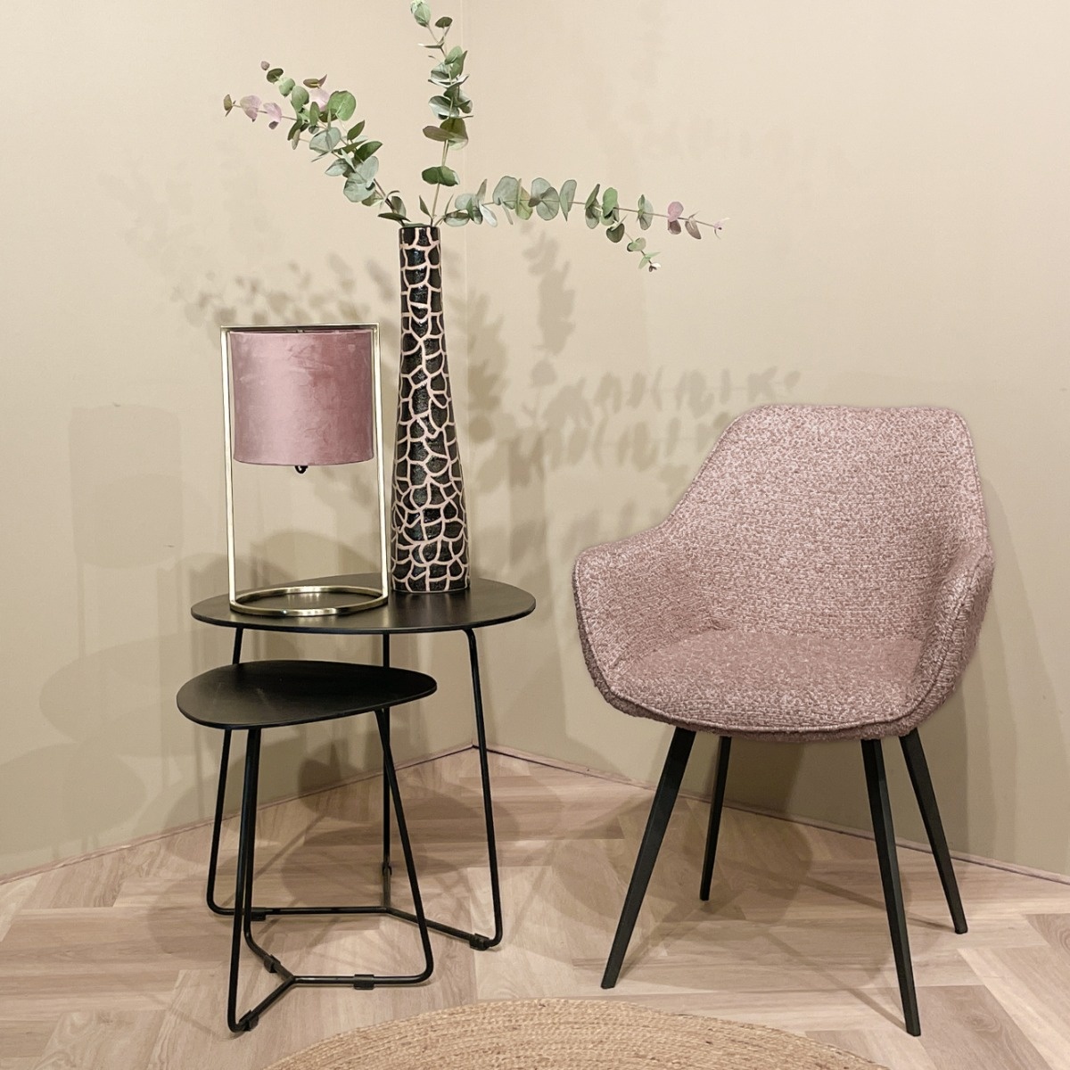 Livingfurn - Eetkamerstoel Luca Boucle Vintage Pink - 2 stuks