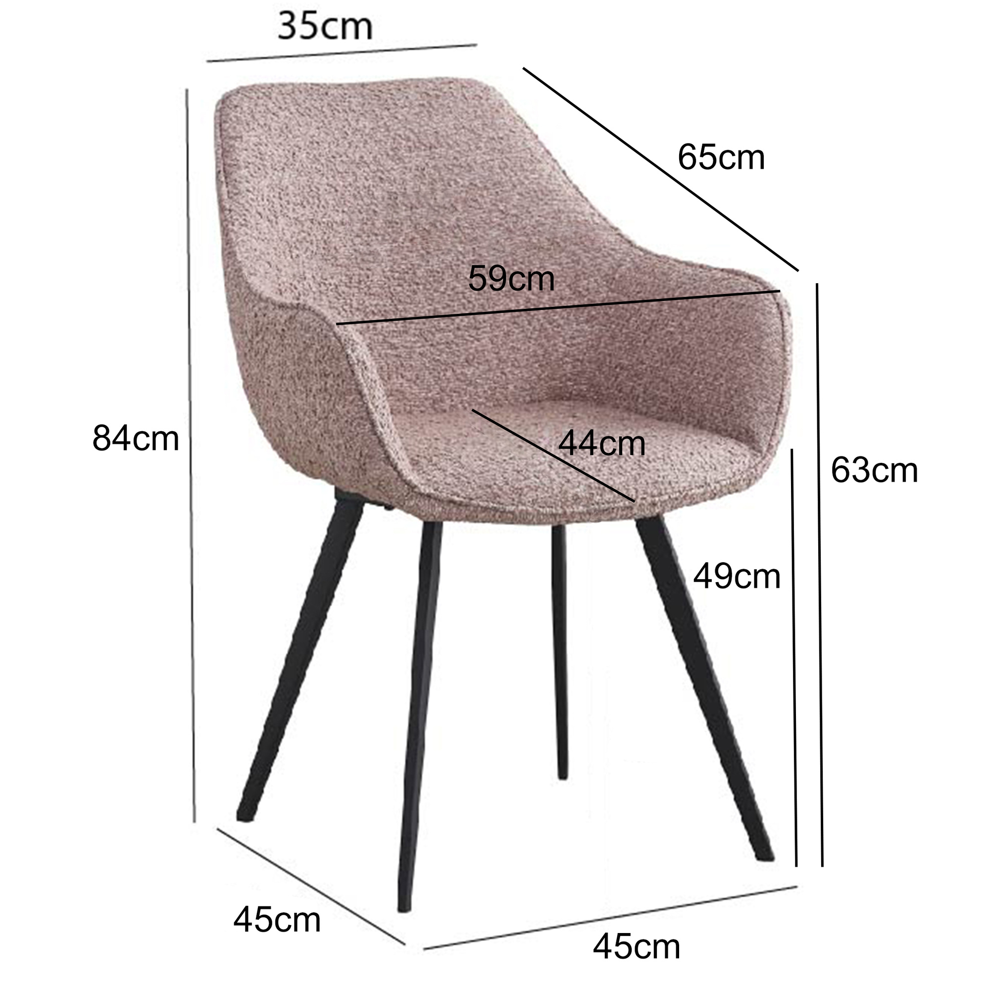 Livingfurn - Eetkamerstoel Luca Boucle Vintage Pink - 2 stuks