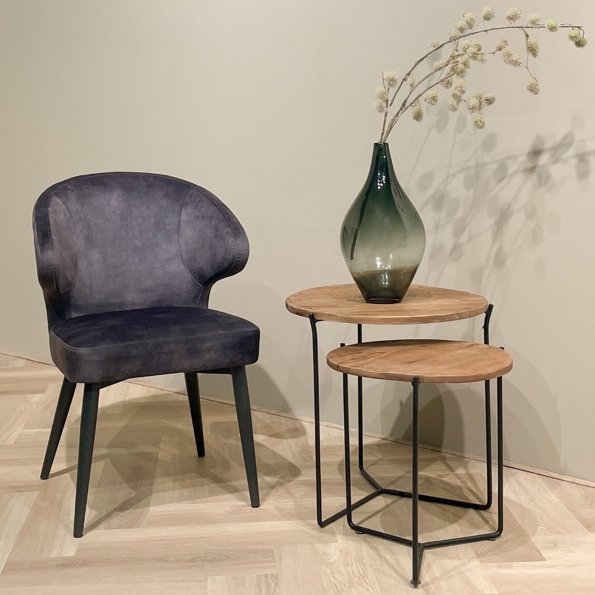 Livingfurn - Eetkamerstoel Donna antraciet Velvet - Antraciet - 2 stuks