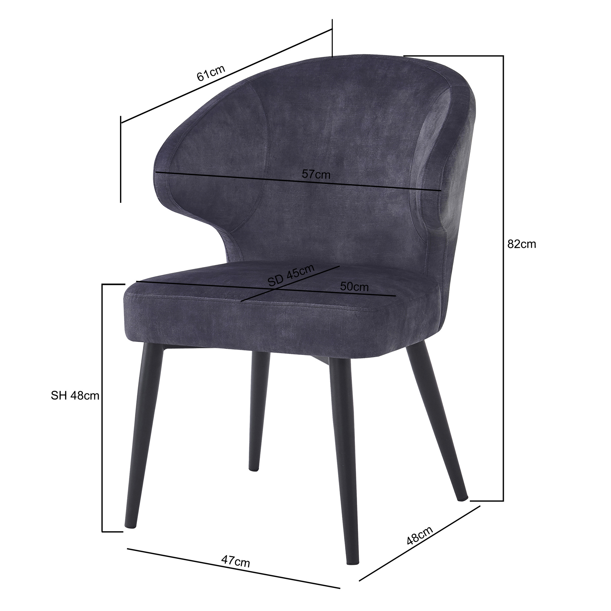 Livingfurn - Eetkamerstoel Donna antraciet Velvet - Antraciet - 2 stuks