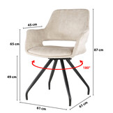 Livingfurn - Eetkamerstoel Capp Beige Velvet / Gecoat Staal - 2 stuks