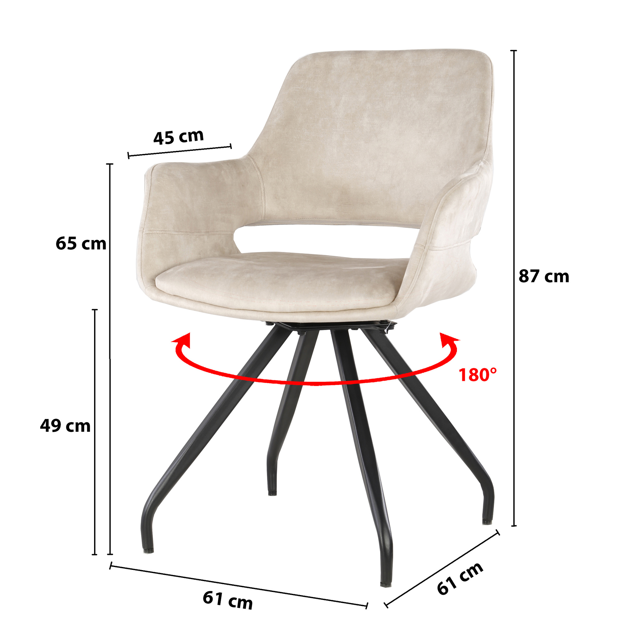 Livingfurn - Eetkamerstoel Capp Beige Velvet / Gecoat Staal - 2 stuks