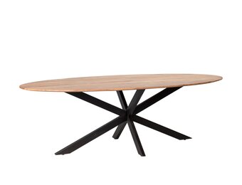 Livingfurn - Moderne Ovale Eetkamertafel - Spider Tafelpoot - van Acasia Hout Gecoat Staal - 240 cm - Bruin