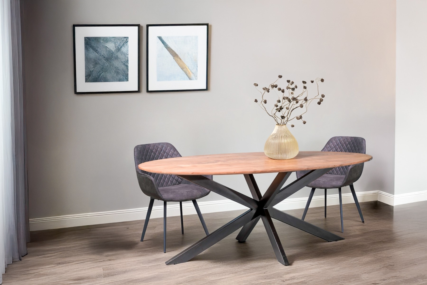 Livingfurn - e Ovale Eetkamertafel -  -  Acasia Hout  - 240 cm - Bruin