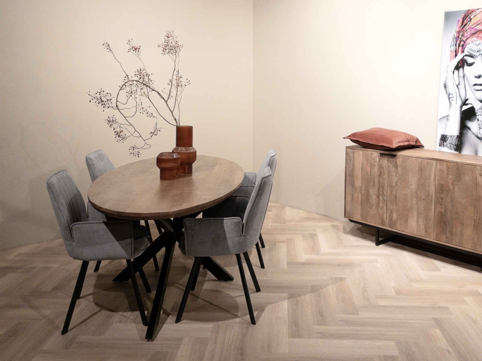 Livingfurn - Eetkamertafel Jesper Oval 240 cm - Mangohout / Gecoat Staal
