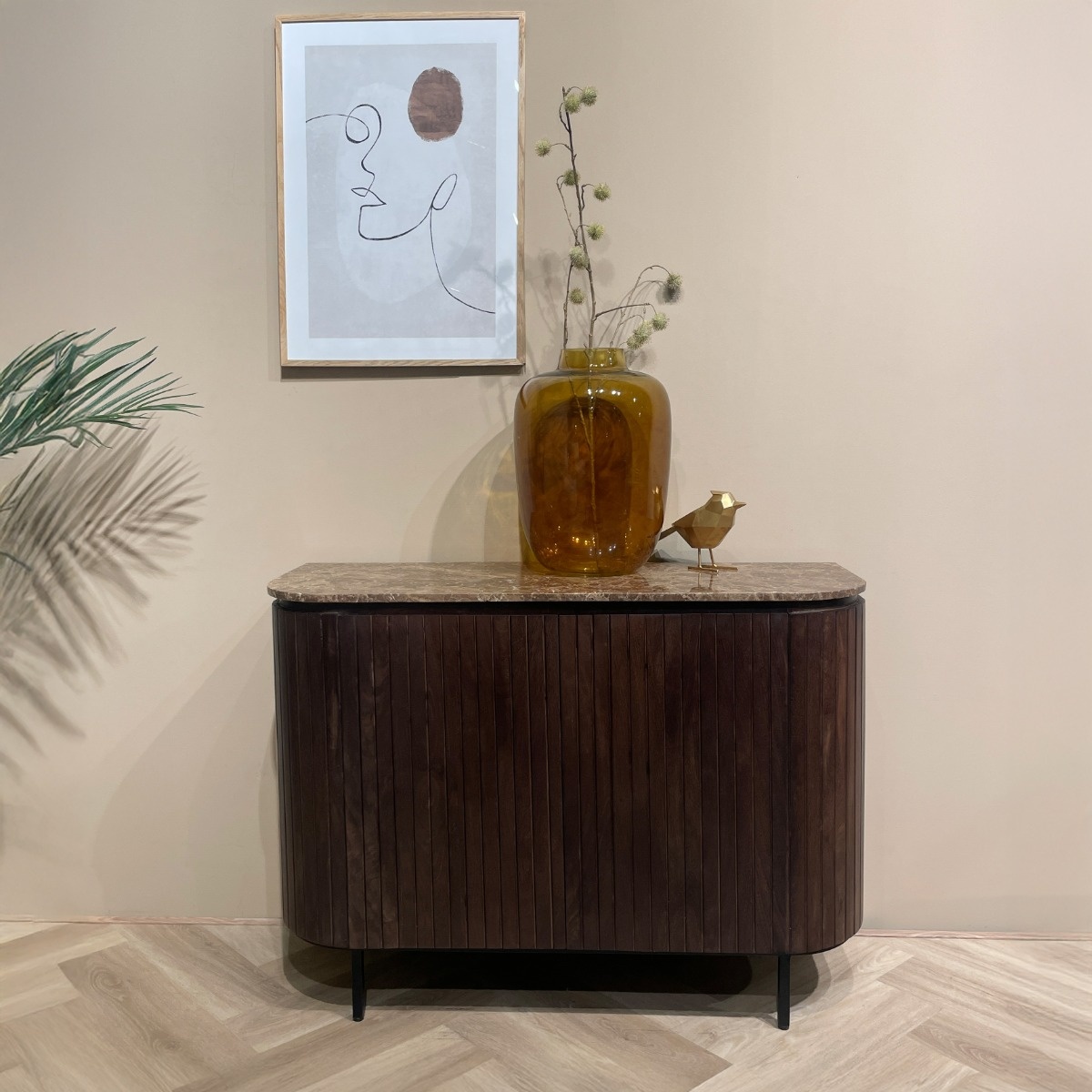 Livingfurn - Dressoir Nora Emperador 115cm - Mangohout / Gecoat Staal