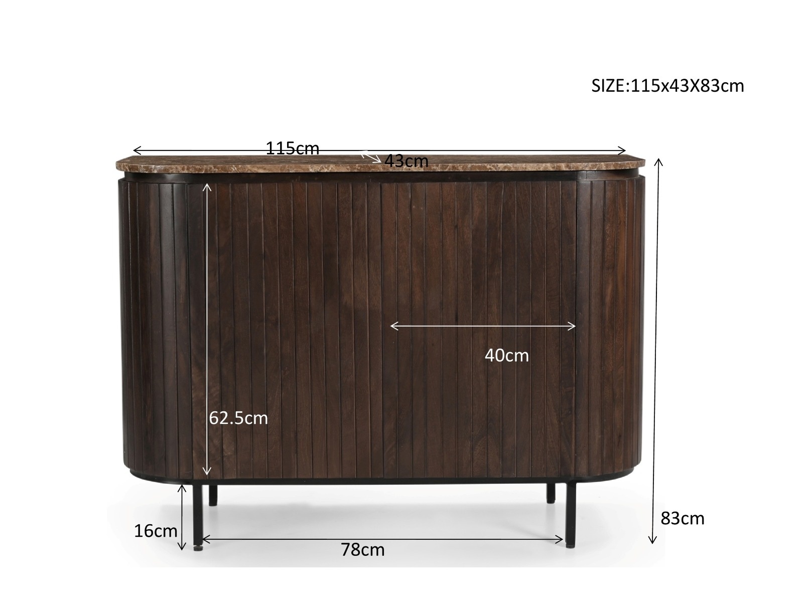 Livingfurn - Dressoir Nora Emperador 115cm - Mangohout / Gecoat Staal