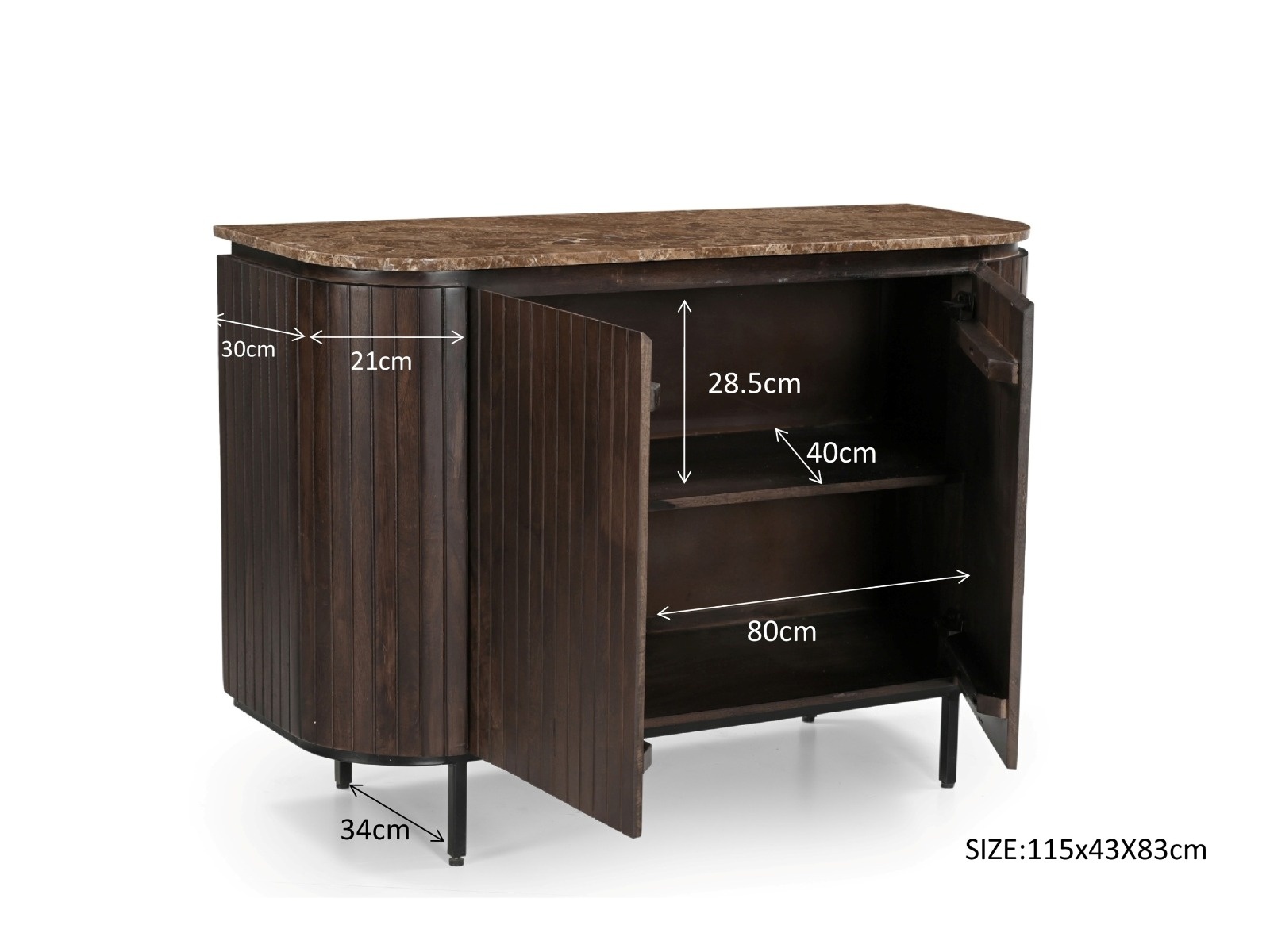 Livingfurn - Dressoir Nora Emperador 115cm - Mangohout / Gecoat Staal