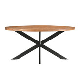 Livingfurn - Eetkamertafel Rocky Oval 160 cm - Mangohout / Gecoat Staal