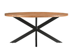 Livingfurn - Eetkamertafel Rocky Oval 160 cm - Mangohout / Gecoat Staal