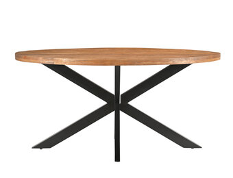 Livingfurn - Eetkamertafel Rocky Oval 160 cm - Mangohout / Gecoat Staal