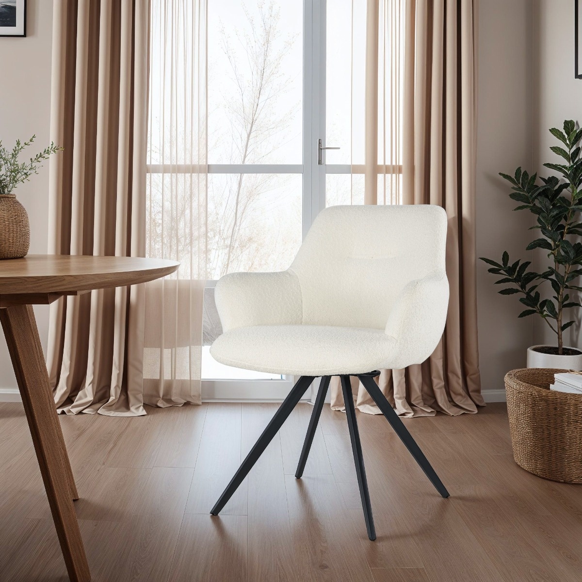 Livingfurn - Eetkamerstoel Doreen Boucle - Wit - 2 stuks