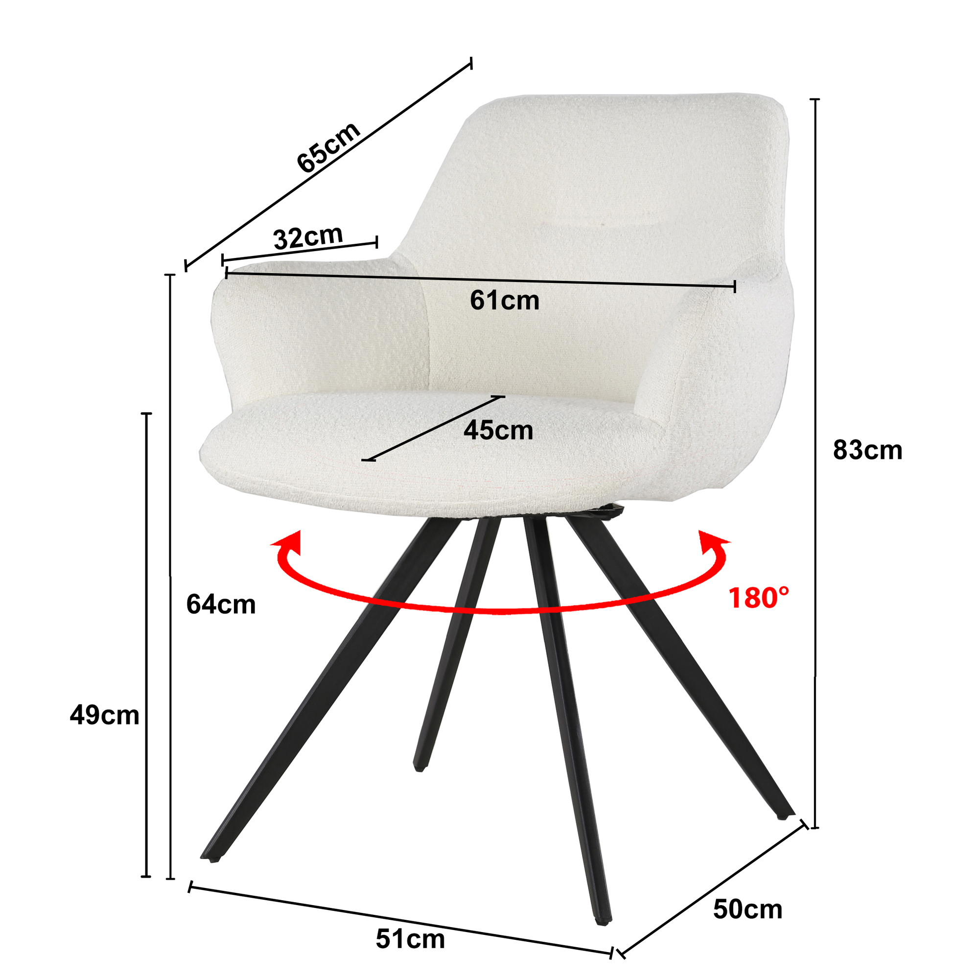 Livingfurn - Eetkamerstoel Doreen Boucle - Wit - 2 stuks
