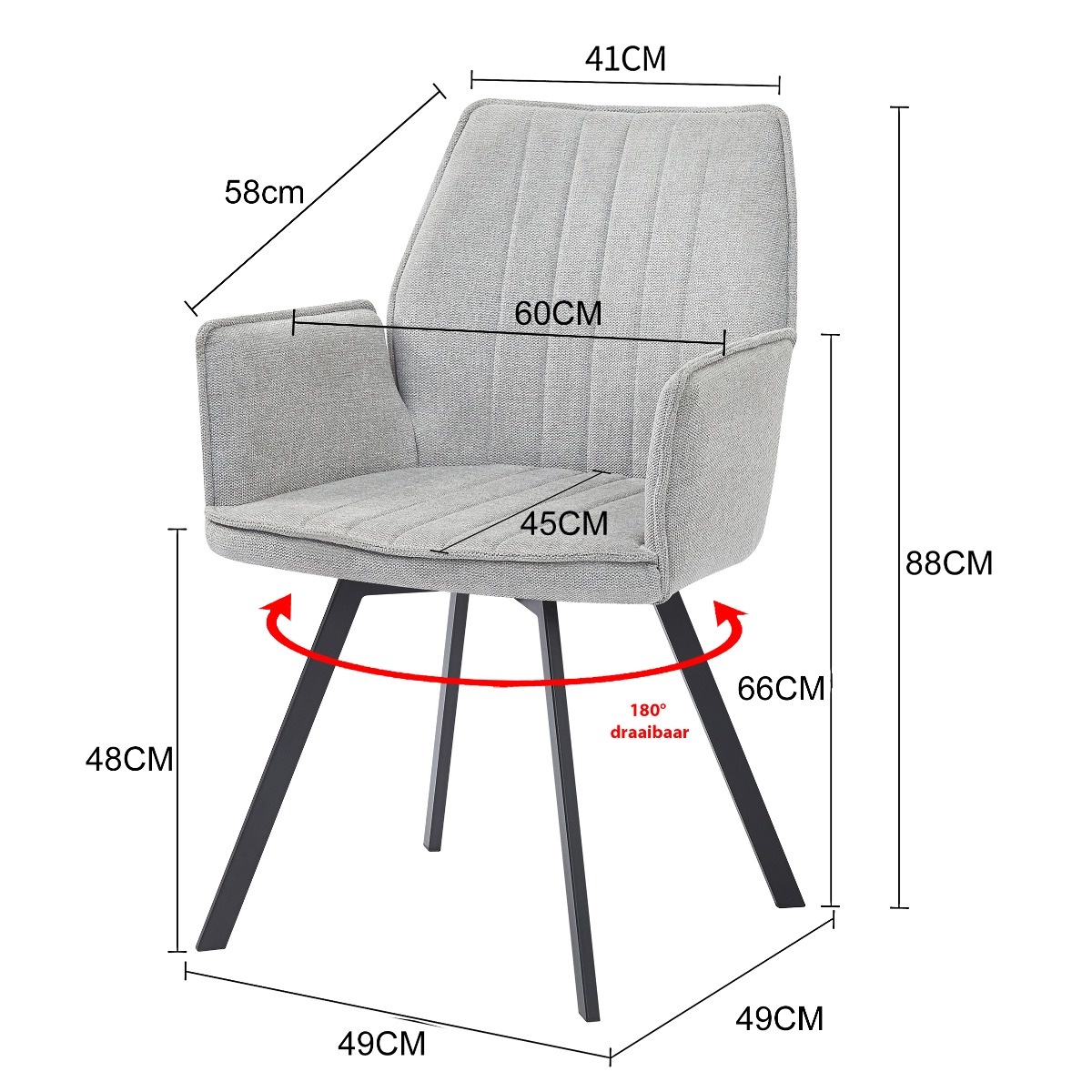 Livingfurn - Eetkamerstoel Louise Grey - Stof / Gecoat Staal - 1 stuk