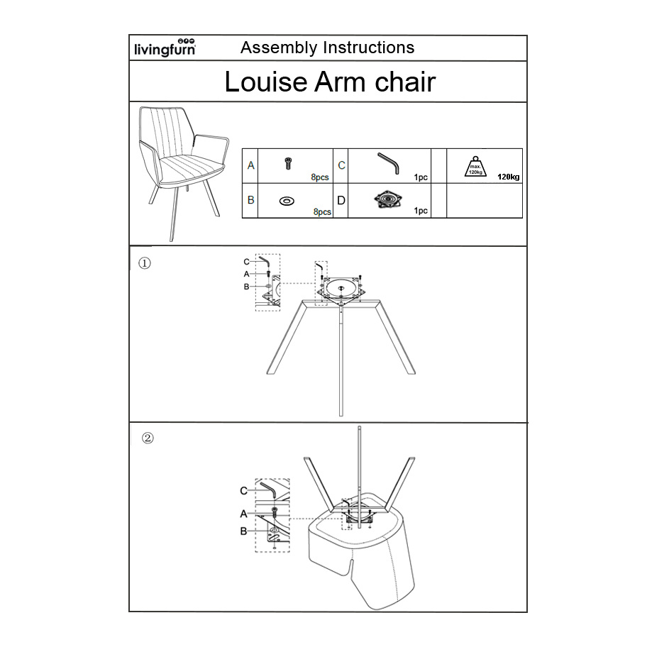 Livingfurn - Eetkamerstoel Louise Grey - Stof / Gecoat Staal - 1 stuk
