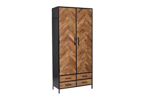 Livingfurn - Kabinetkast Brooklyn 2 lade 90cm - Mangohout / Gecoat Staal