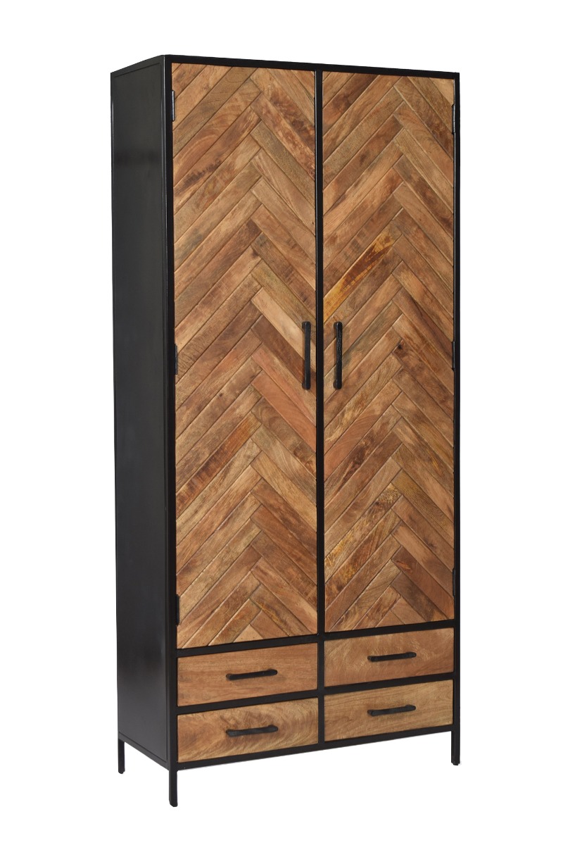 Livingfurn - Kabinetkast Brooklyn 2 lade 90cm - Mangohout / Gecoat Staal