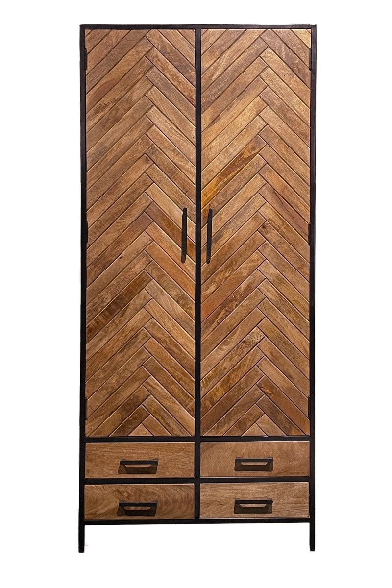Livingfurn - Kabinetkast Brooklyn 2 lade 90cm - Mangohout / Gecoat Staal