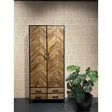 Livingfurn - Kabinetkast Brooklyn 2 lade 90cm - Mangohout / Gecoat Staal