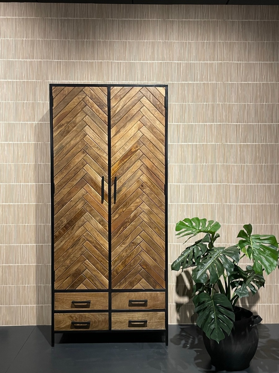 Livingfurn - Kabinetkast Brooklyn 2 lade 90cm - Mangohout / Gecoat Staal